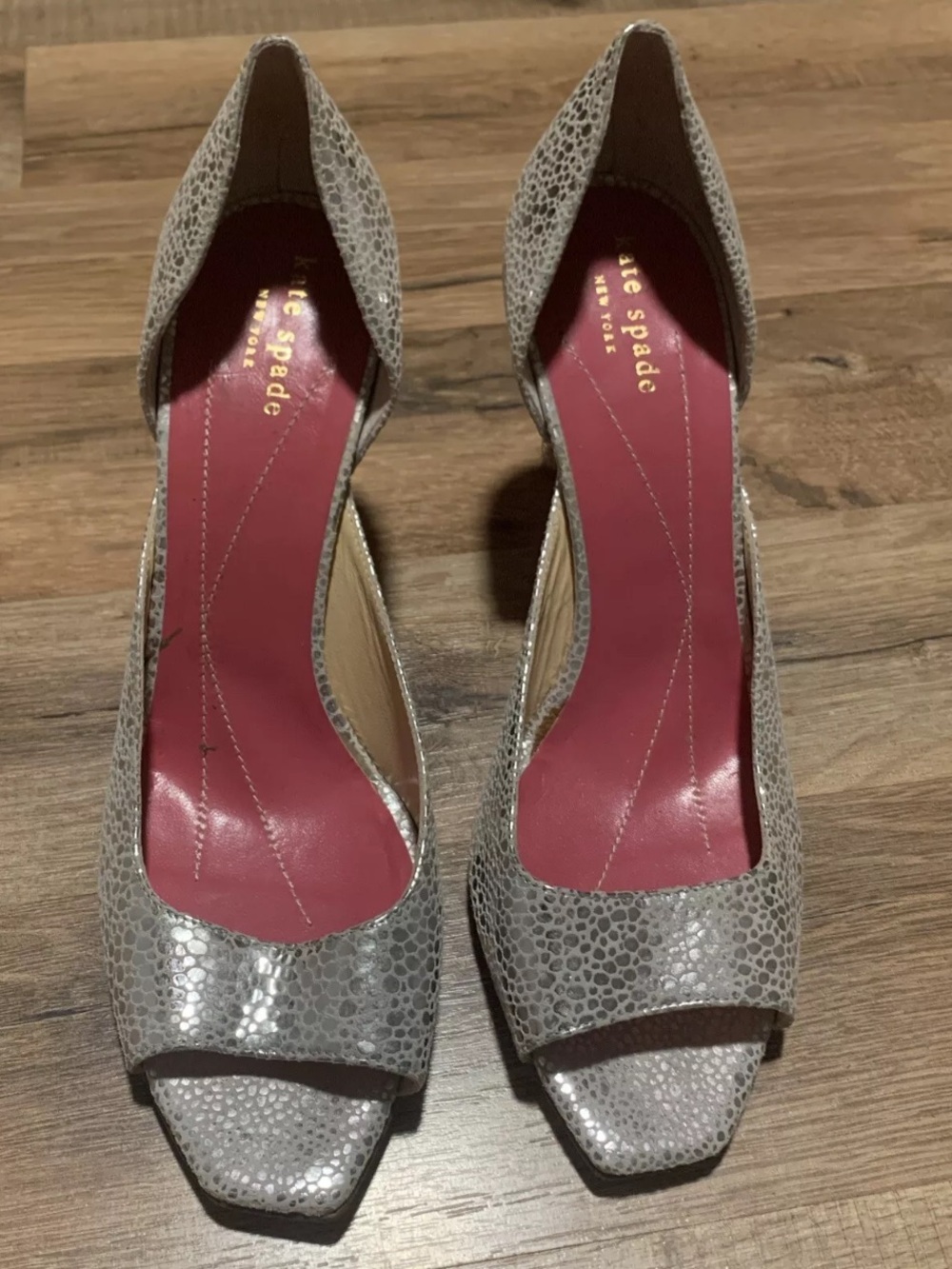 kate spade Silver Textured D'Orsay Peep-Toe Heels Sz 9B